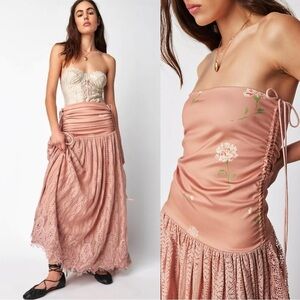 Free People Ethereal Dainty Lace Floral Convertible Maxi Dress Skirt Medium NWT